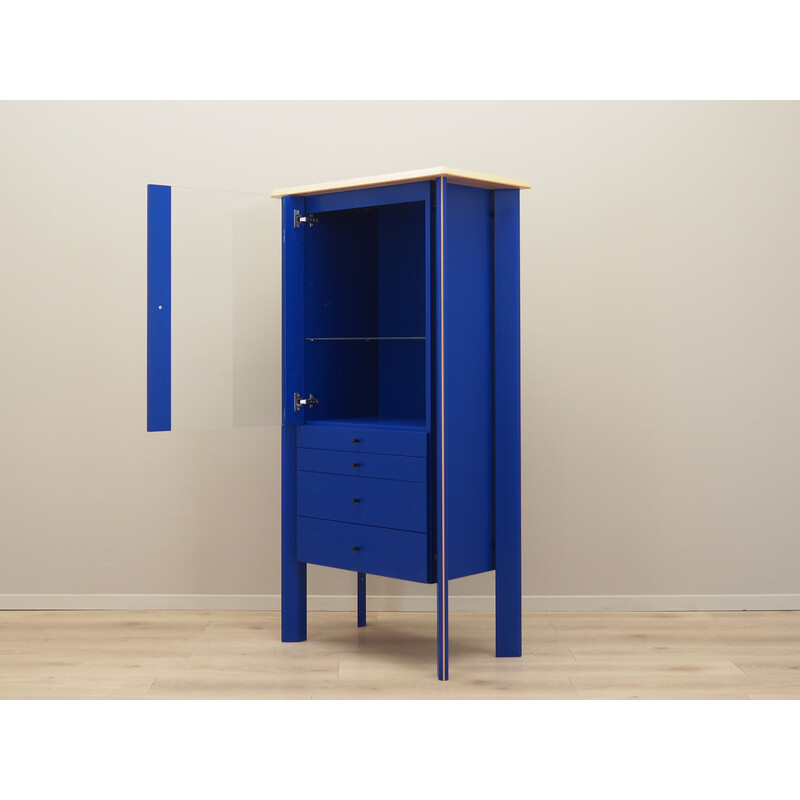 Vintage blue oakwood display cabinet, Denmark 1980s