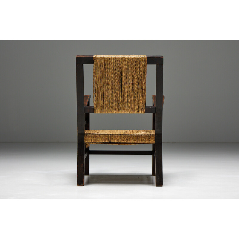 Vintage armchair in solid wood and rope, France 1930s