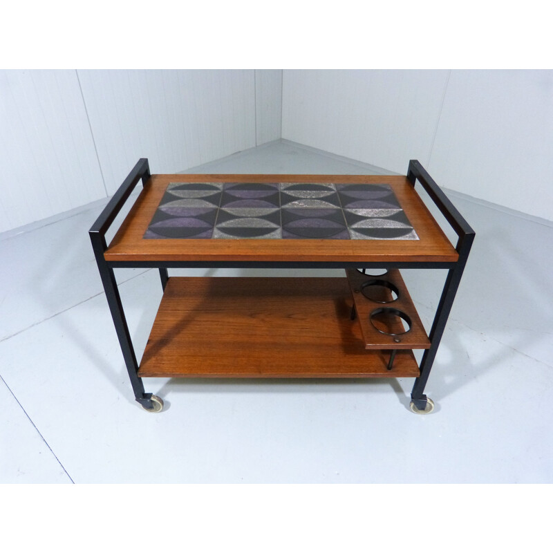 Teak trolley with ceramic tiles - 1960s