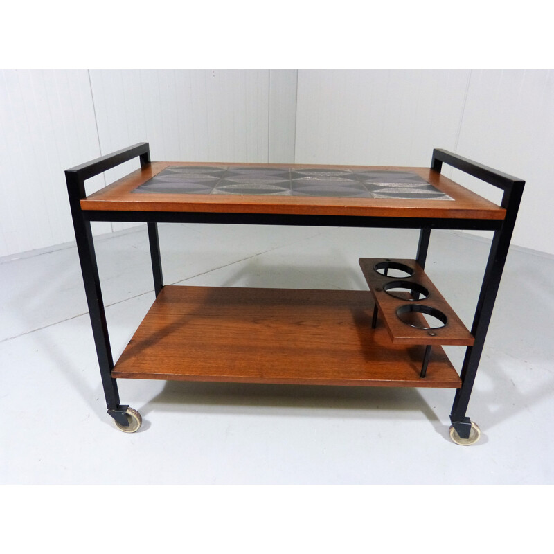 Teak trolley with ceramic tiles - 1960s