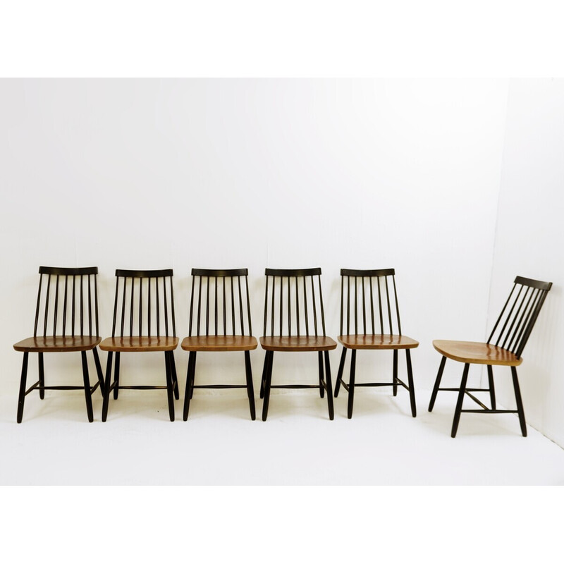 6 Esstischstühle mit Spindellehne aus der Mitte des Jahrhunderts von Yngve Ekström für Pastoe, Niederlande 1950er Jahre