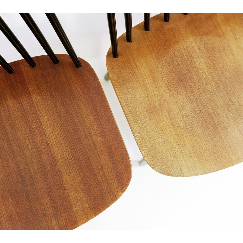 Conjunto de 6 cadeiras de jantar com costas em fuso de meados do século, de Yngve Ekström para Pastoe, Países Baixos, anos 50