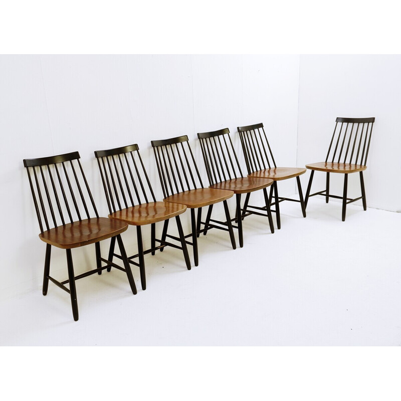 Set of 6 mid-century Spindle back dining chairs by Yngve Ekström for Pastoe, Netherlands 1950s