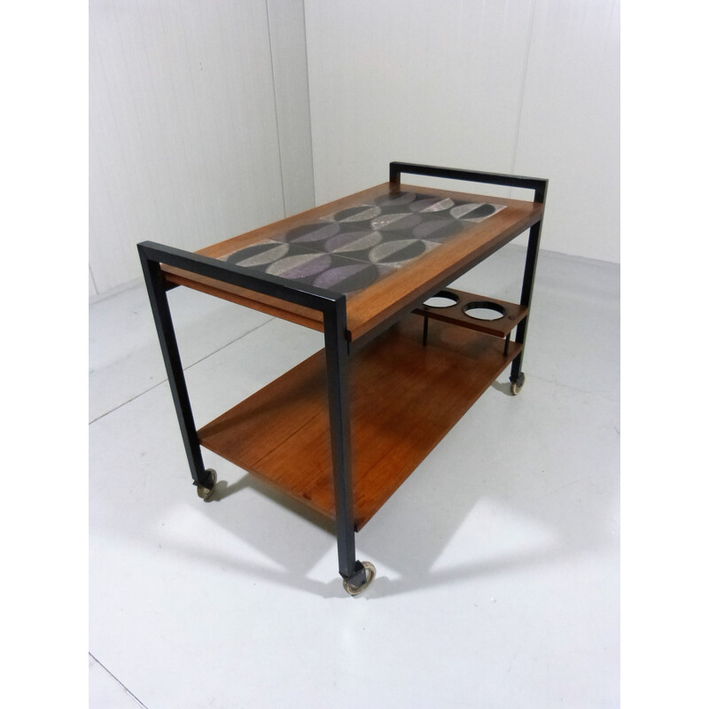 Teak trolley with ceramic tiles - 1960s