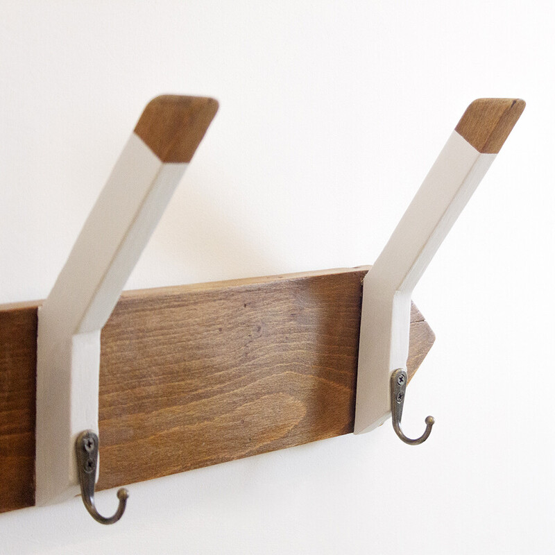 Art Deco vintage walnut wall coat rack, Spain 1930s