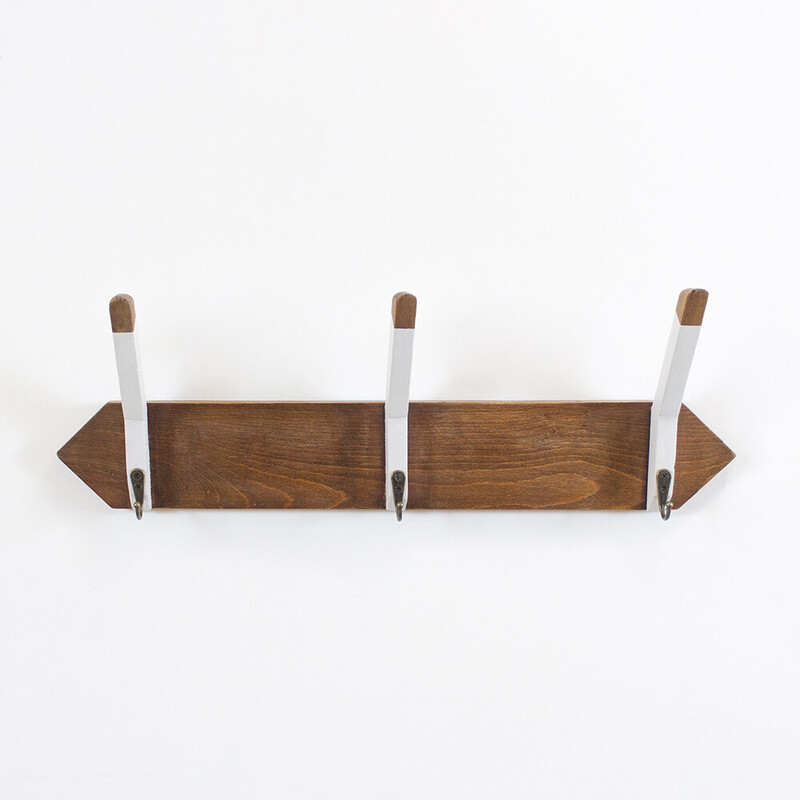 Art Deco vintage walnut wall coat rack, Spain 1930s