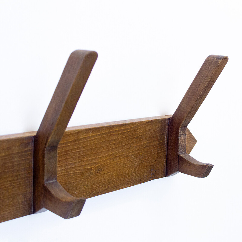 Art Deco vintage walnut wall coat rack, Spain 1930s