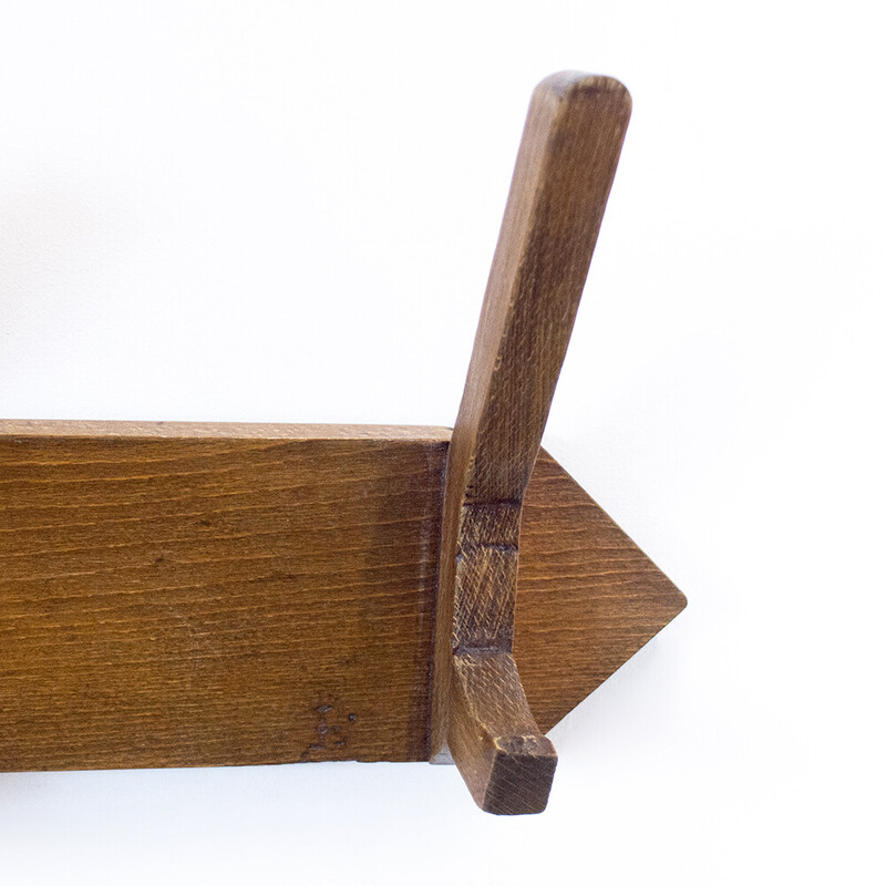 Art Deco vintage walnut wall coat rack, Spain 1930s