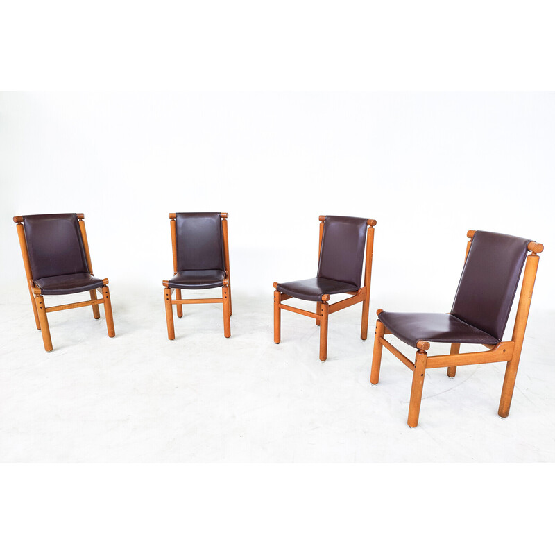 Set of 6 mid-century leather dining chairs by Ilmari Tapiovaara, 1970s