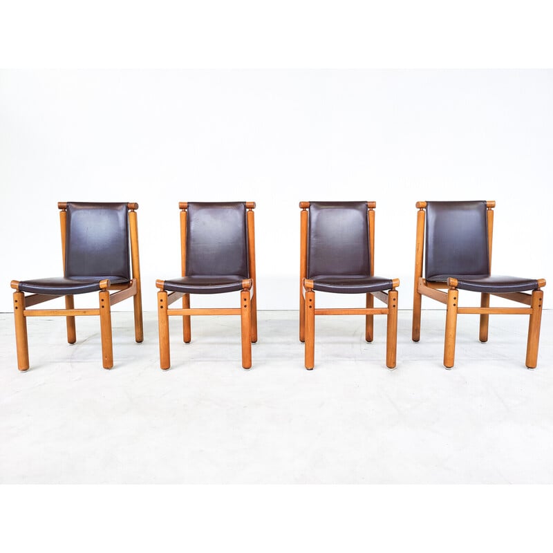 Ensemble de 6 chaises vintage en cuir par Ilmari Tapiovaara, 1970