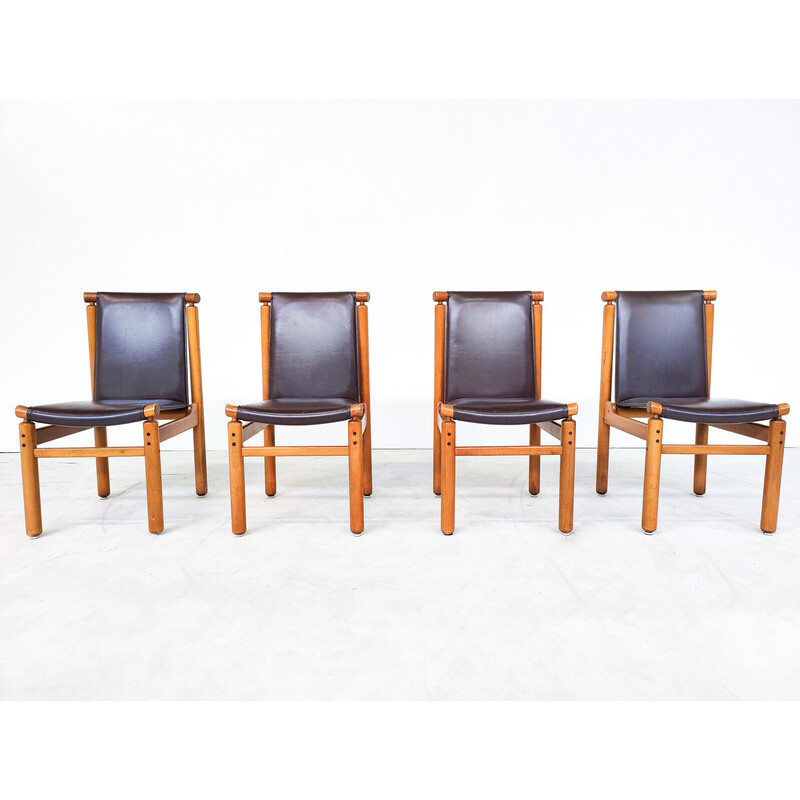 Set of 6 mid-century leather dining chairs by Ilmari Tapiovaara, 1970s