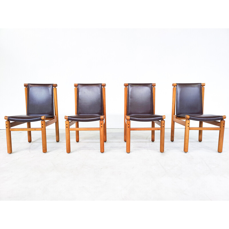 Set van 6 mid-century leren eetkamerstoelen van Ilmari Tapiovaara, 1970