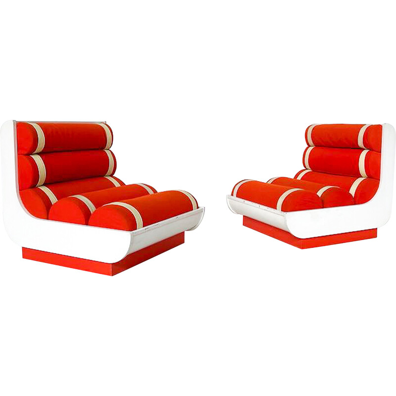 Pair of vintage red armchairs, Italy 1960