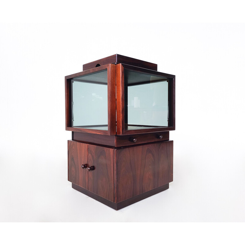 Mid-century wooden bar cabinet on wheels by Gianfranco Frattini for Bernini, 1970s