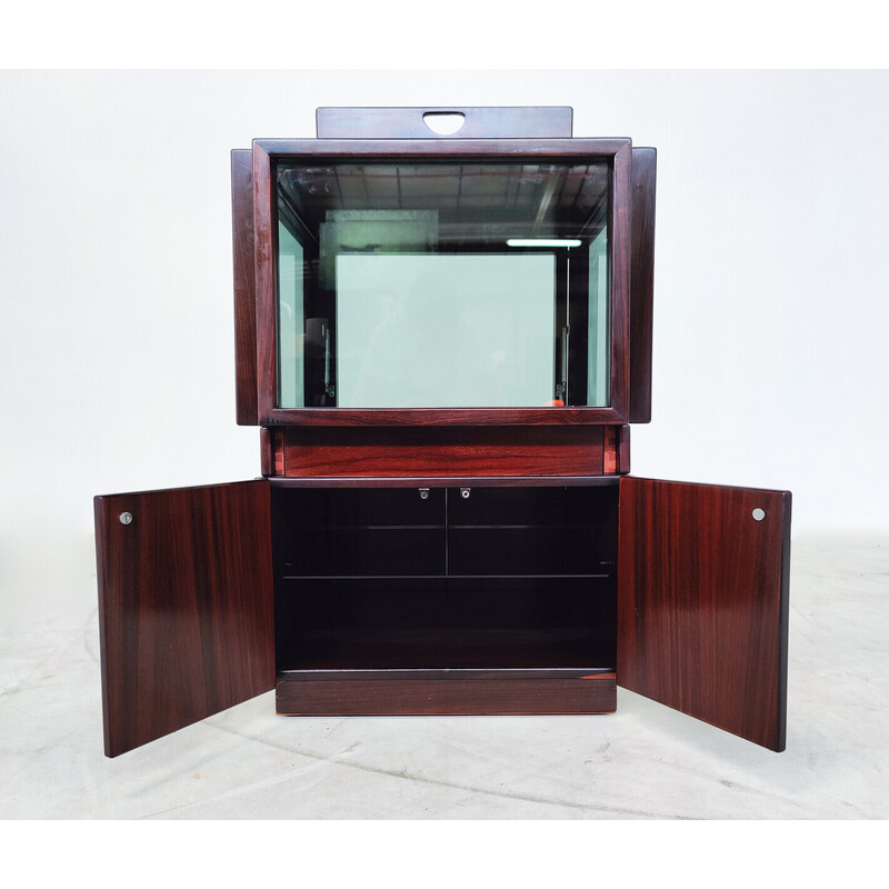 Mid-century wooden bar cabinet on wheels by Gianfranco Frattini for Bernini, 1970s