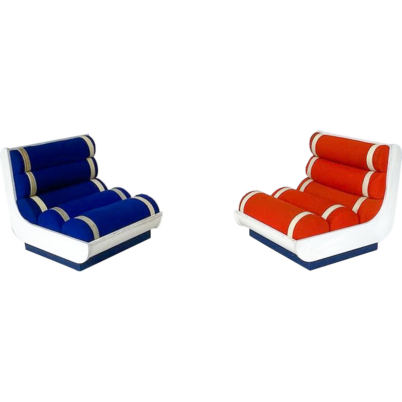Pair of vintage red and blue armchairs, Italy 1960