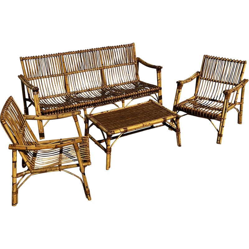 Vintage bamboo and rattan living room set by Vivaï Del Sud, Italy 1960