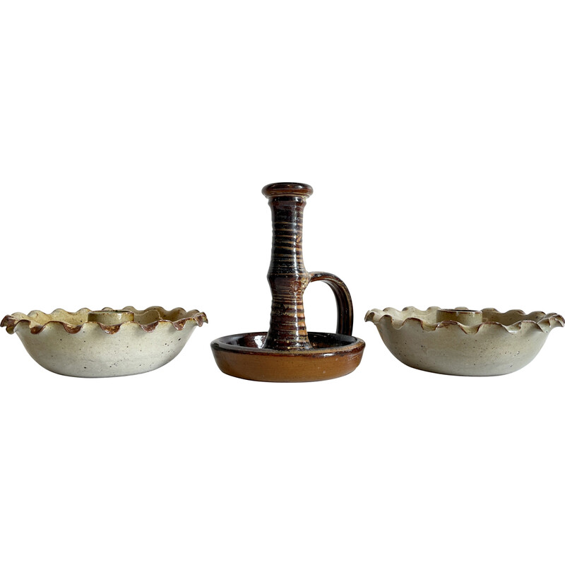 Set of vintage stoneware candleholders