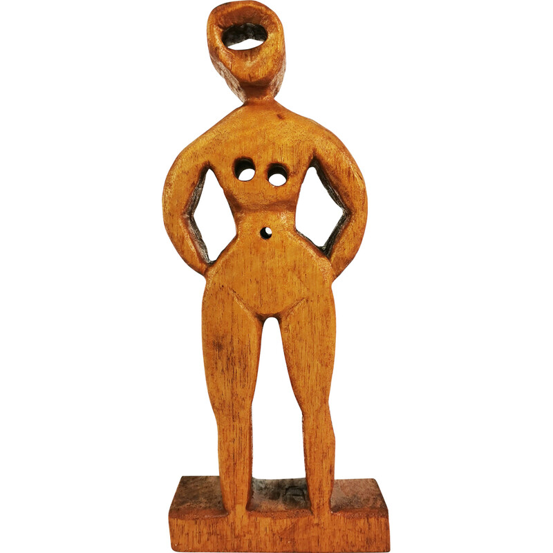 Vintage wood carving sculpture of a woman, Germany 1970s