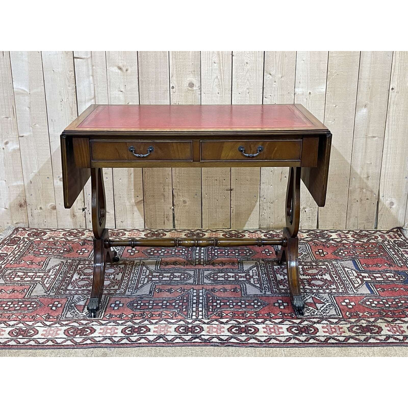 Englischer Vintage-Schreibtisch mit Klappen aus Mahagoni und Lederoberseite , 1950