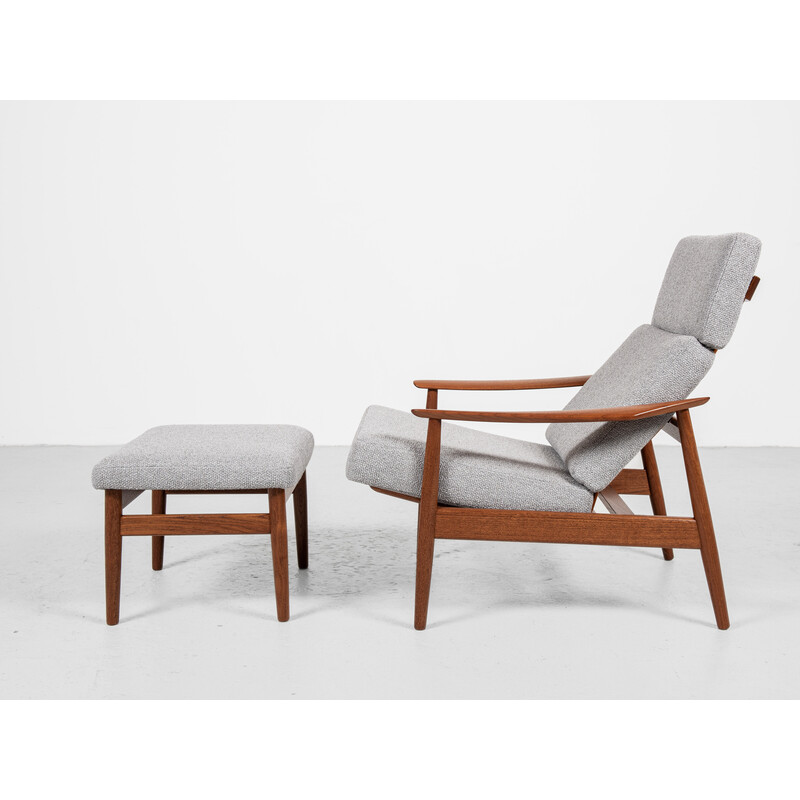 Vintage teak adjustable armchair and ottoman by Arne Vodder for Cado, Denmark 1960
