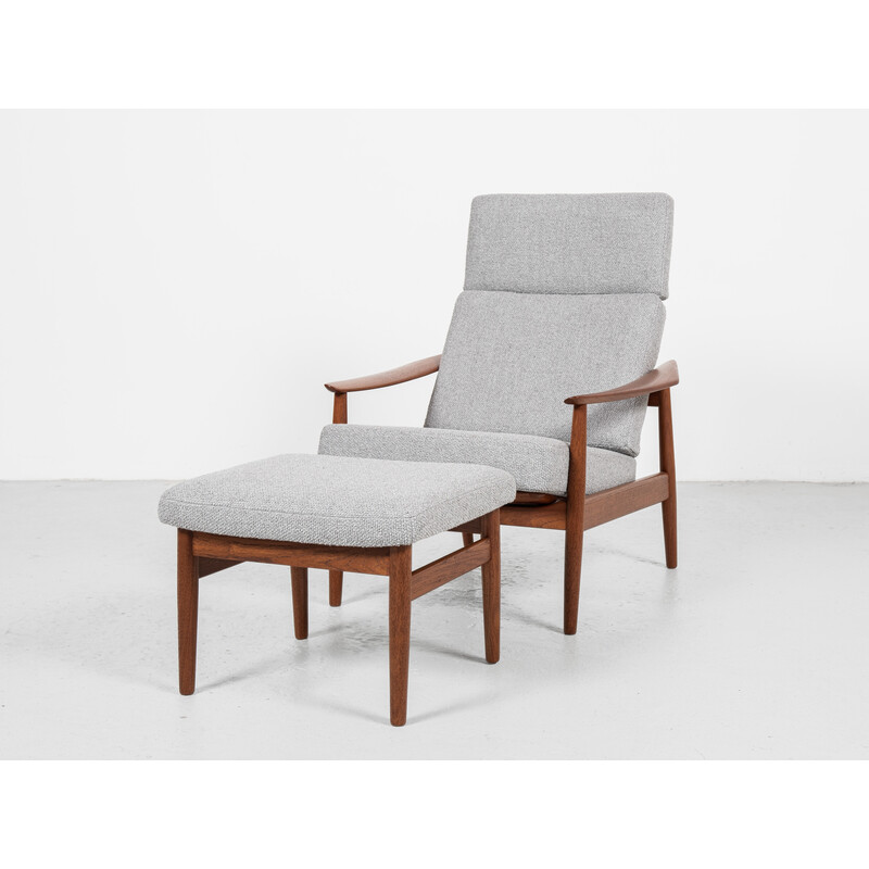 Vintage teak adjustable armchair and ottoman by Arne Vodder for Cado, Denmark 1960