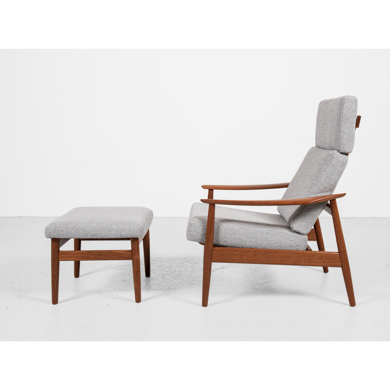 Vintage teak adjustable armchair and ottoman by Arne Vodder for Cado, Denmark 1960