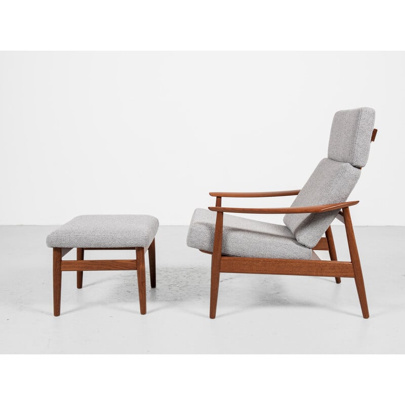 Vintage teak adjustable armchair and ottoman by Arne Vodder for Cado, Denmark 1960