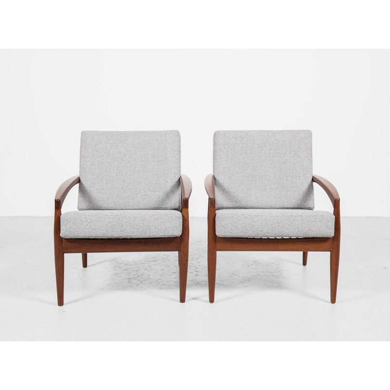 Pair of vintage Paper Knife teak armchairs by Kai Kristiansen for Magnus Olesen, Denmark 1960