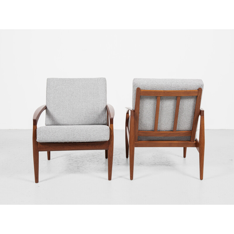 Pair of vintage Paper Knife teak armchairs by Kai Kristiansen for Magnus Olesen, Denmark 1960