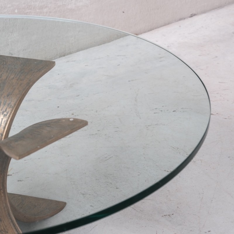 Mid-century bronze and glass coffee table, Belgium 1970s