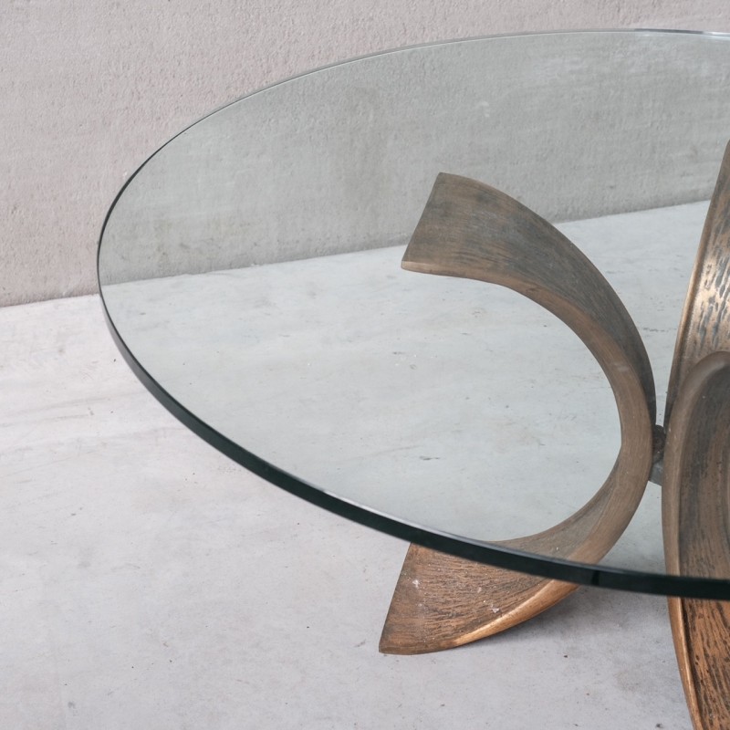 Mid-century bronze and glass coffee table, Belgium 1970s