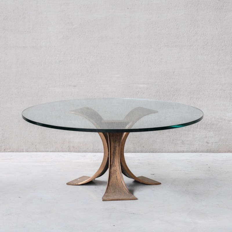 Mid-century bronze and glass coffee table, Belgium 1970s