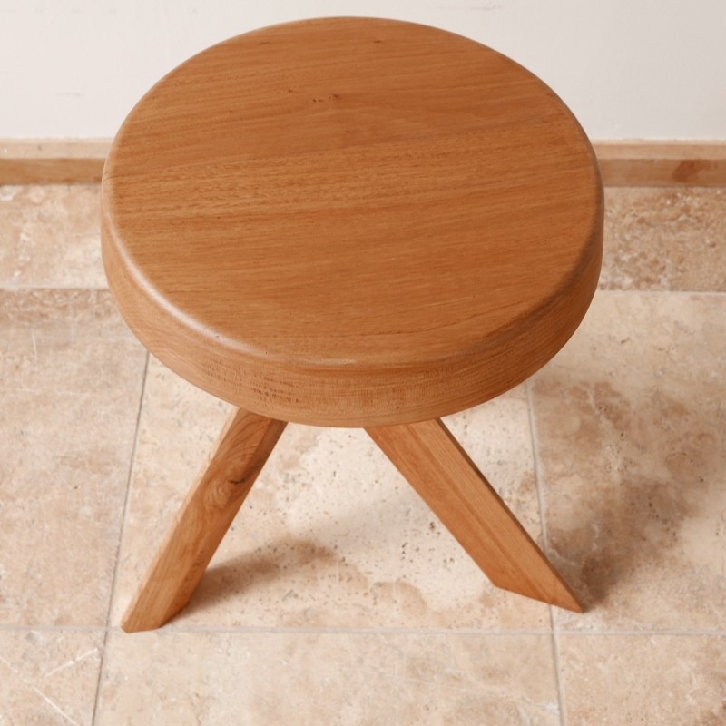 Mid-century elmwood French S31A stool by Pierre Chapo, 1980s
