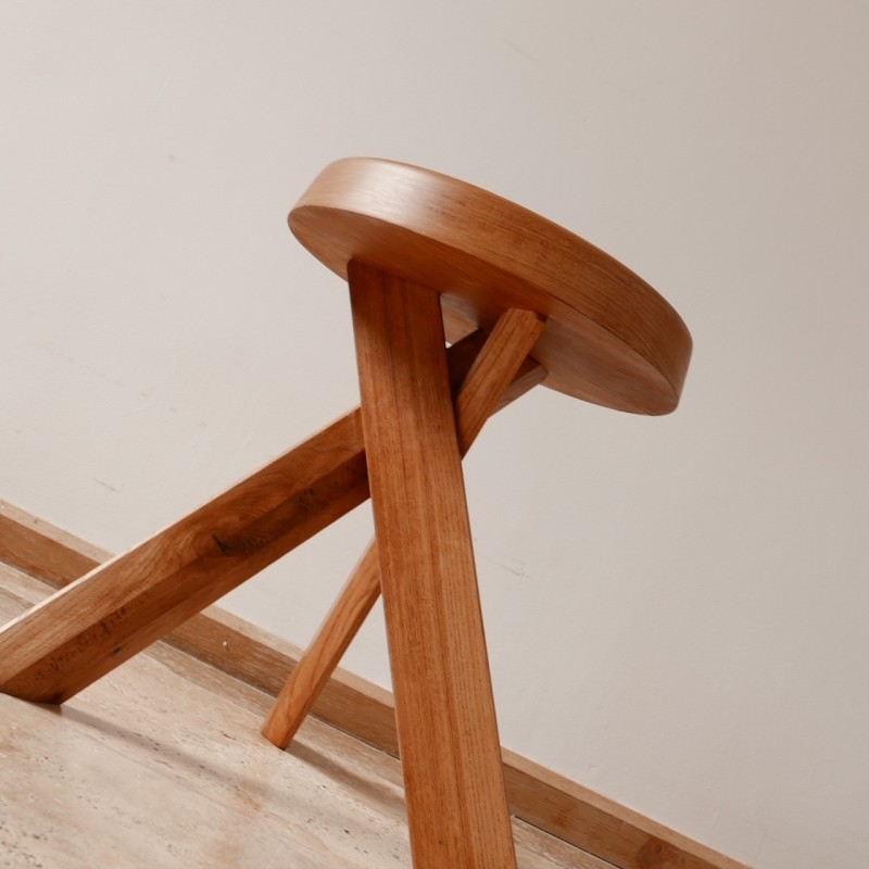 Mid-century elmwood French S31A stool by Pierre Chapo, 1980s