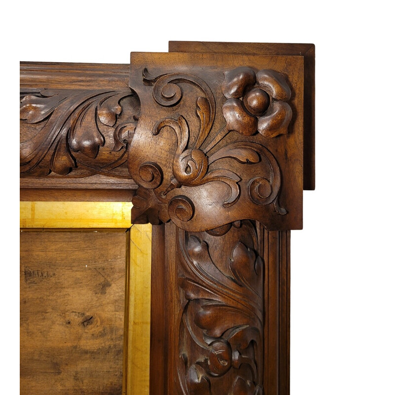 Cornice d'epoca Art Nouveau in legno di noce, Francia 1920