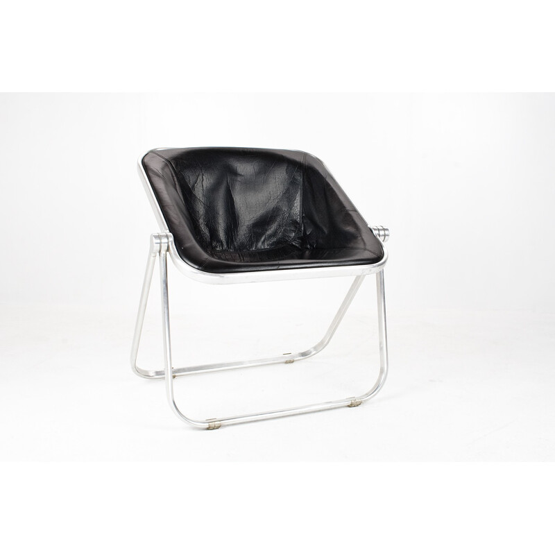 Black leather Plona easy chair by Giancarlo Piretti for Castelli - 1960s