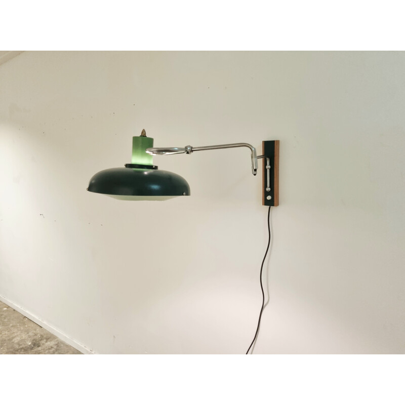 Mid-century Space Age adjustable dark and light green Ufo wall lamp by Lakro Amstelveen, 1960s