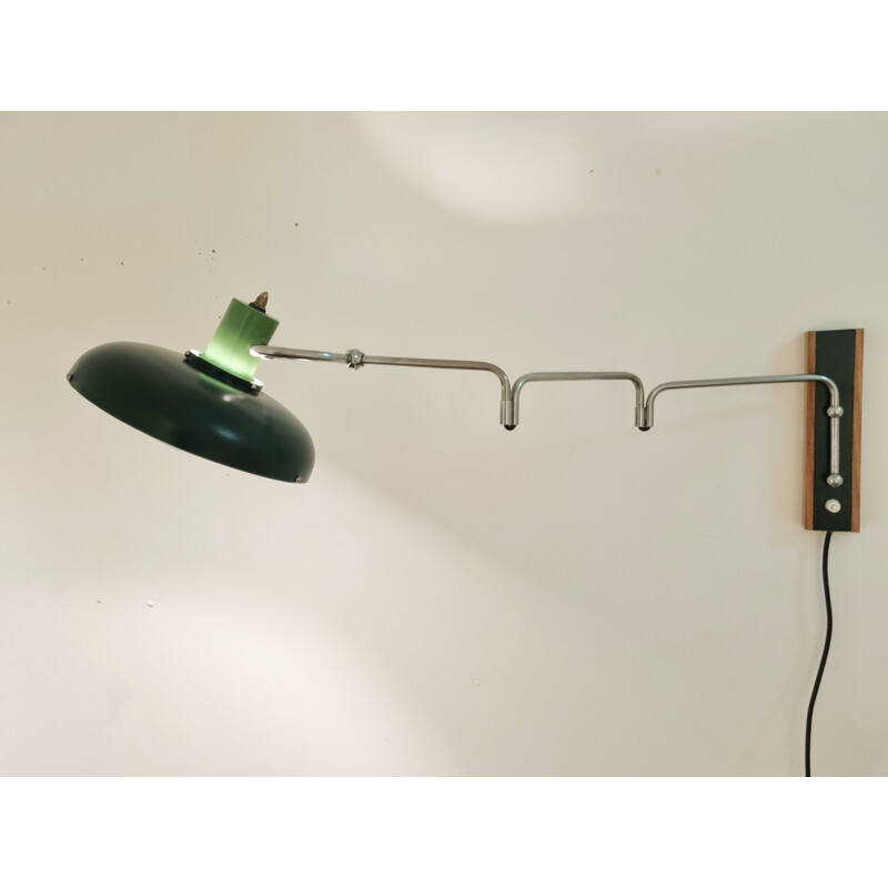 Mid-century Space Age adjustable dark and light green Ufo wall lamp by Lakro Amstelveen, 1960s