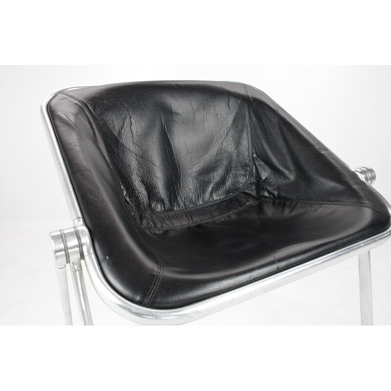 Black leather Plona easy chair by Giancarlo Piretti for Castelli - 1960s