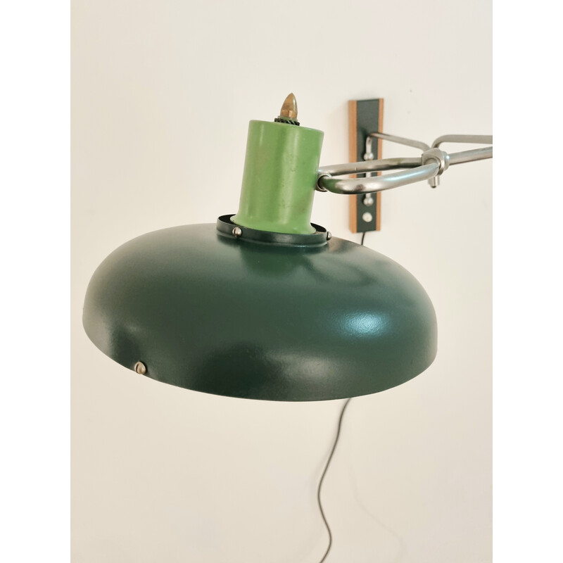 Lampada da parete Ufo di Lakro Amstelveen della metà del secolo scorso, regolabile, di colore verde scuro e verde chiaro.