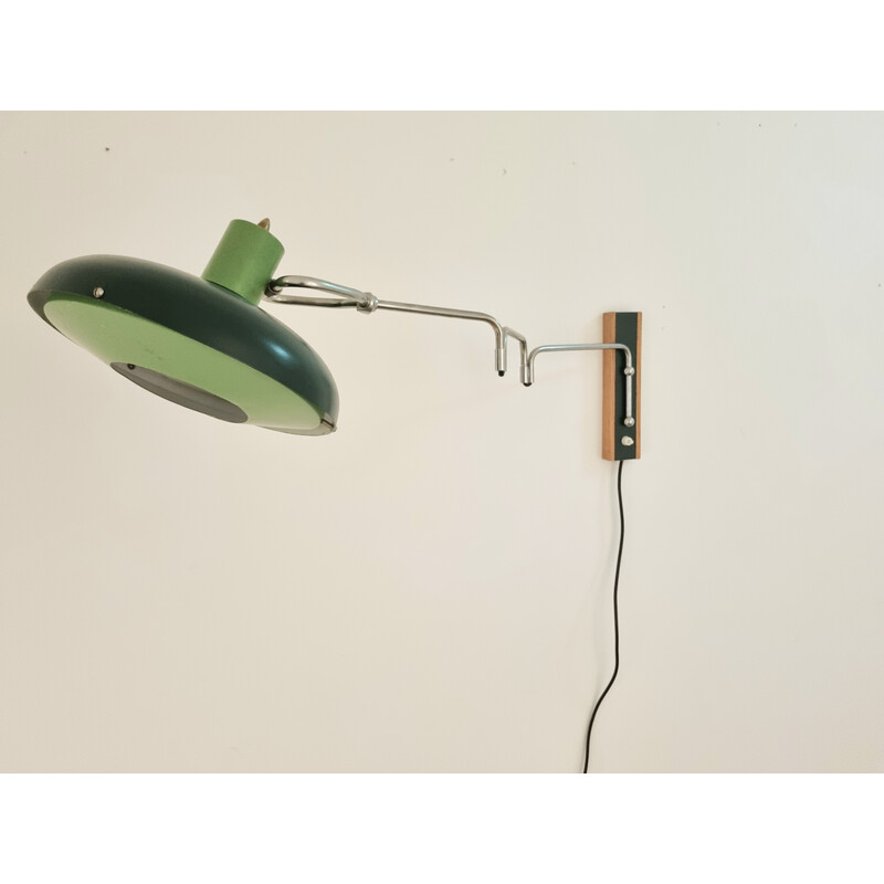 Mid-century Space Age adjustable dark and light green Ufo wall lamp by Lakro Amstelveen, 1960s