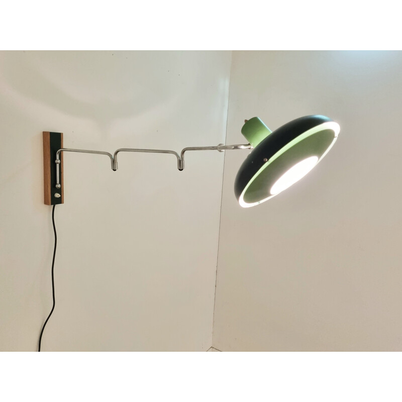 Mid-century Space Age adjustable dark and light green Ufo wall lamp by Lakro Amstelveen, 1960s