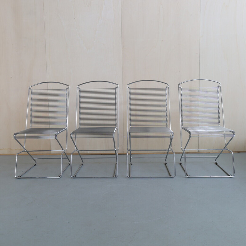 Conjunto de 4 cadeiras vintage em arame metálico, anos 80