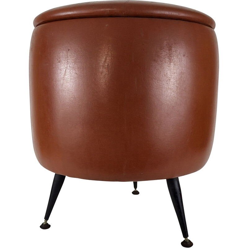 Vintage tripod stool in brown leatherette, 1950