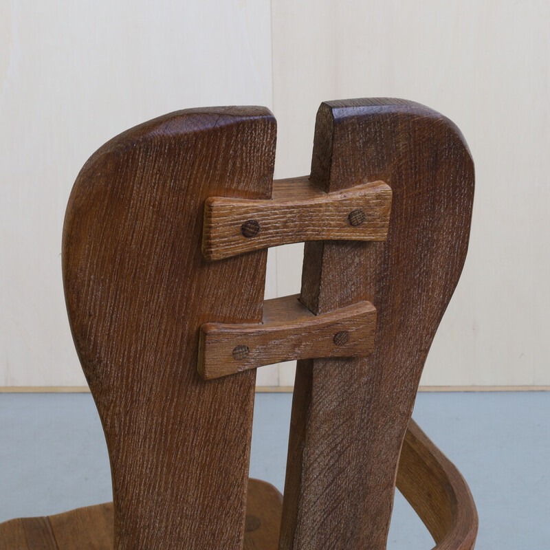 Vintage brutalist solid oakwood rocking chair by De Puydt, 1970