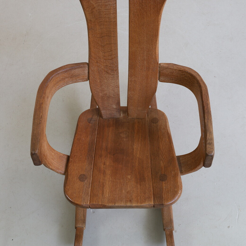 Vintage brutalist solid oakwood rocking chair by De Puydt, 1970