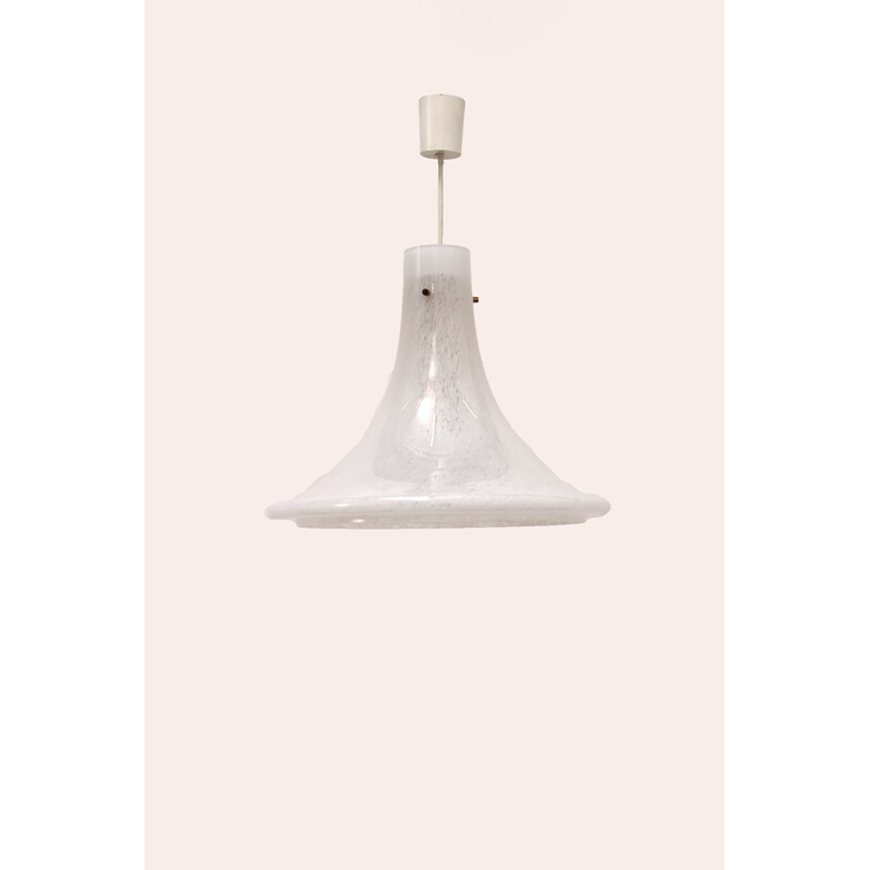 Vinatge pendant lamp in white Murano glass by Glashutte Limburg, Germany 1970