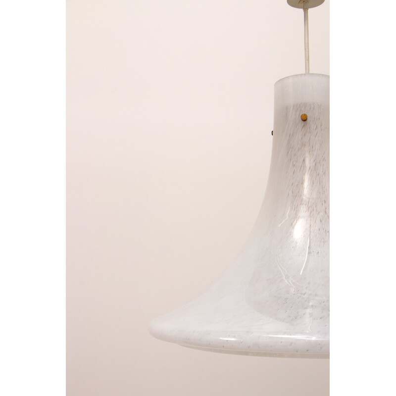Vinatge pendant lamp in white Murano glass by Glashutte Limburg, Germany 1970