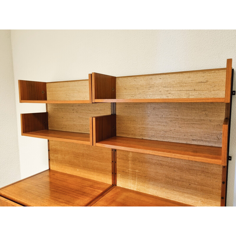 Vintage teak veneer and steel wall bookcase by Marten Franckena for Fristho Franeker, 1960